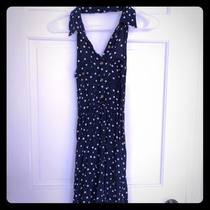 Navy polka dot halter dress